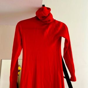 Red cashmere maxi dress with super long turtleneck.